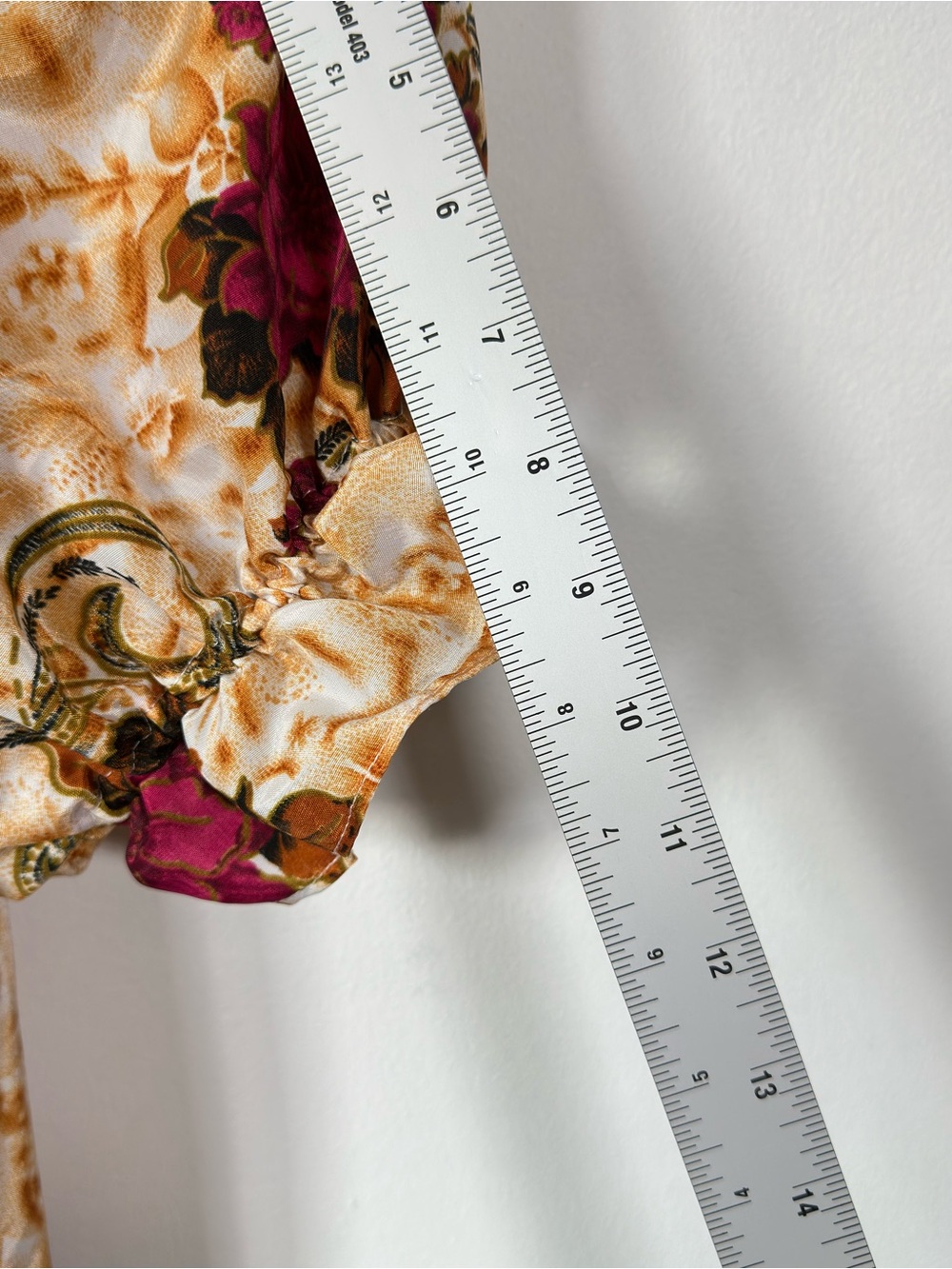 Floral Patchwork Tiered Midi Dress Puff Sleeve Wine Burgundy - Picture 9 of 11